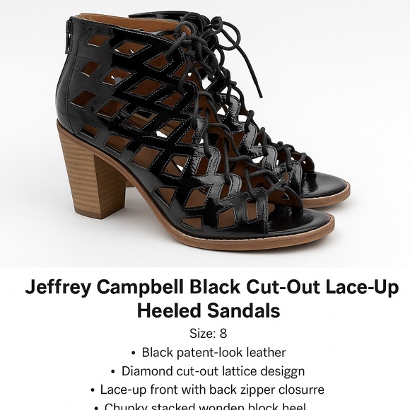 Jeffrey Campbell Black Lace-Up Cut-Out Heels - Picture 1 of 5